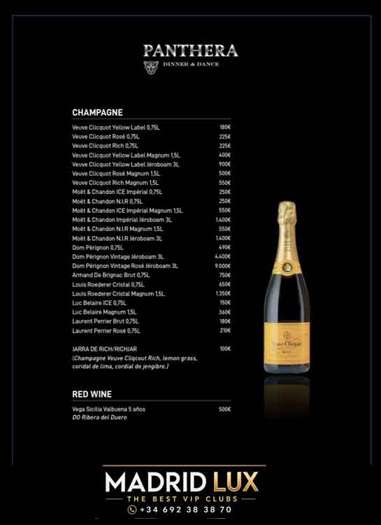 panthera madrid menu botellas